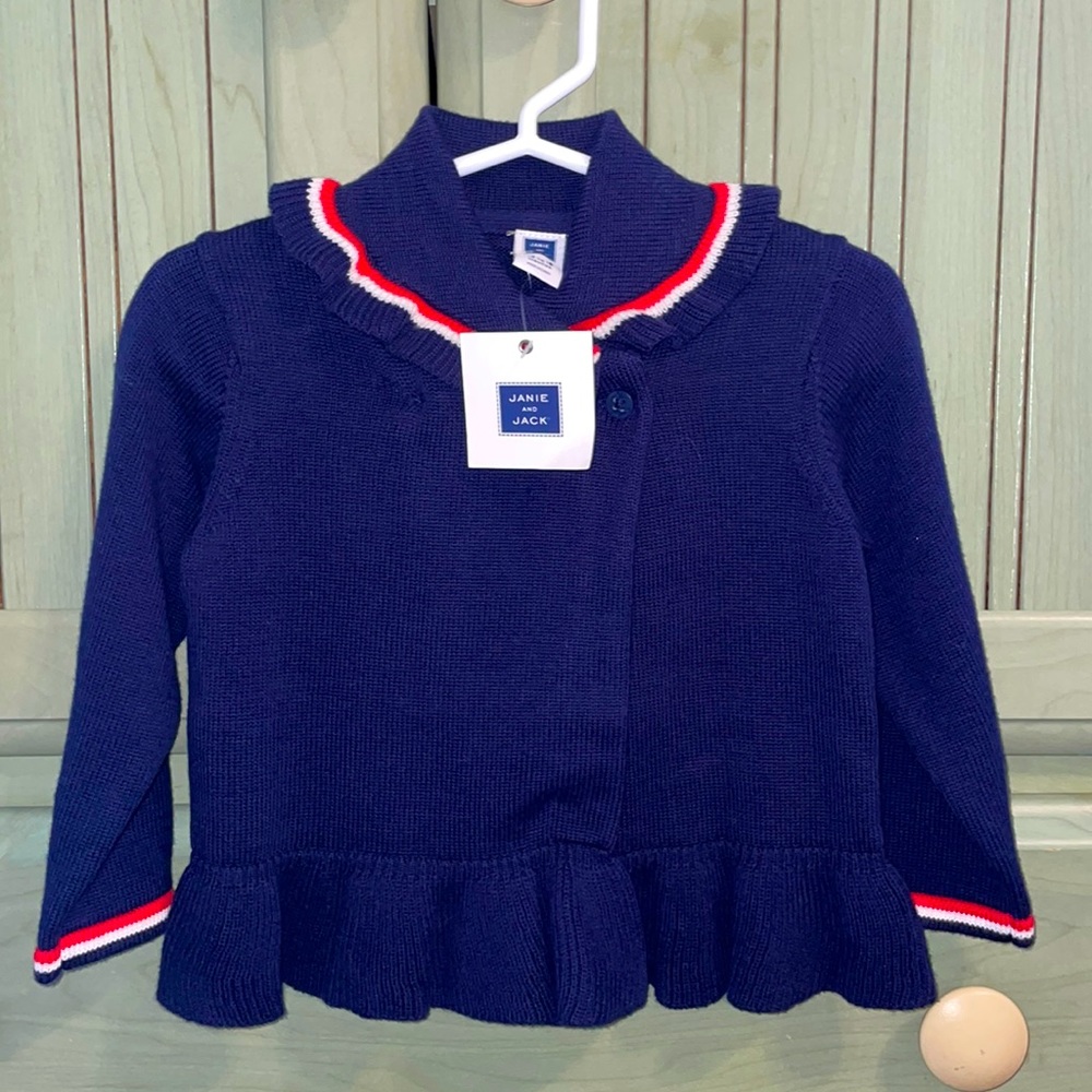 Janie & Jack Navy Sailor Knit Peplum Sweater